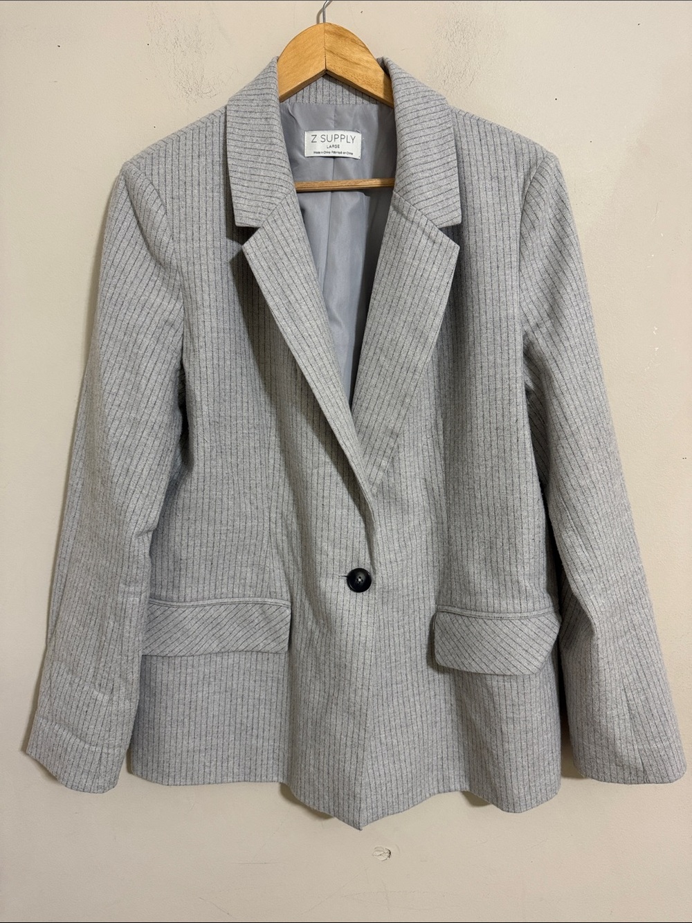 Z Supply Monroe Gray Pinstripe Single-Button Blazer Womens size L Career Preppy
